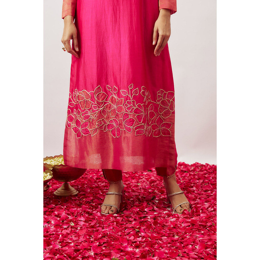 THE AARYA Pink Handwoven Anarkali with Pant and Dupatta (Set of 3)