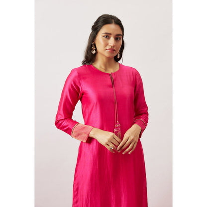 THE AARYA Pink Handwoven Anarkali with Pant and Dupatta (Set of 3)