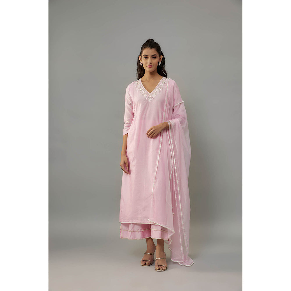 THE AARYA Yara Pink Anarkali with Palazzo and Dupatta (Set of 3)