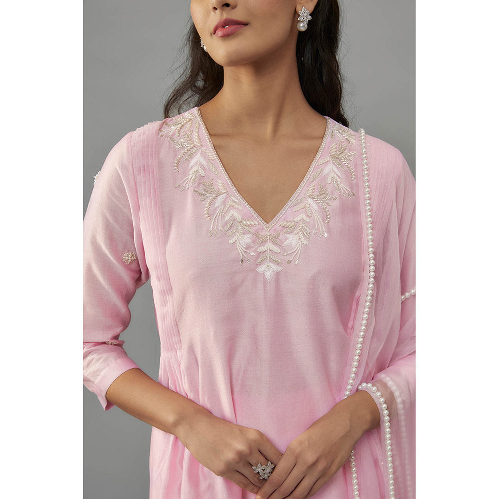THE AARYA Yara Pink Anarkali with Palazzo and Dupatta (Set of 3)
