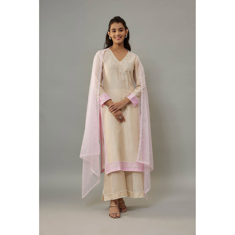THE AARYA Aika Beige Kurta with Palazzo (Set of 3)