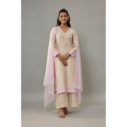 THE AARYA Aika Beige Kurta with Palazzo (Set of 3)