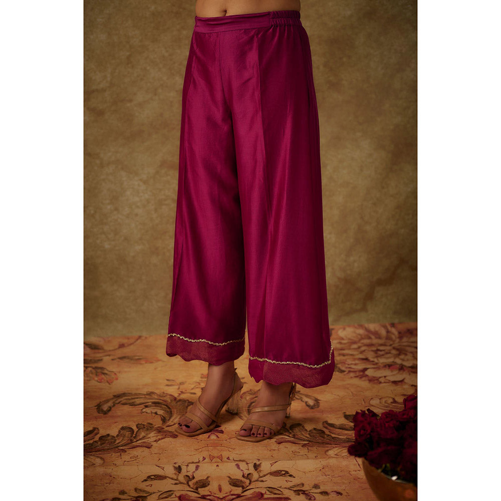 THE AARYA Falak Magenta Embroidered Kurta with Palazzo and Dupatta (Set of 3)
