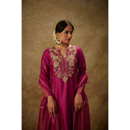 THE AARYA Falak Magenta Embroidered Kurta with Palazzo and Dupatta (Set of 3)