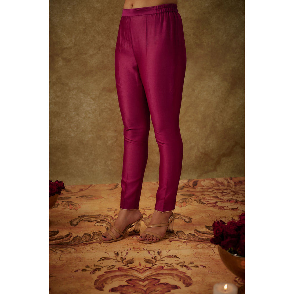 THE AARYA Roop Magenta Embroidered Anarkali Kurta with Pant and Dupatta (Set of 3)
