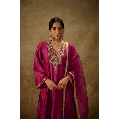 THE AARYA Roop Magenta Embroidered Anarkali Kurta with Pant and Dupatta (Set of 3)