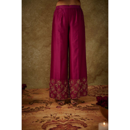 THE AARYA Sahar Magenta Embroidered Anarkali Kurta with Palazzo and Dupatta (Set of 3)