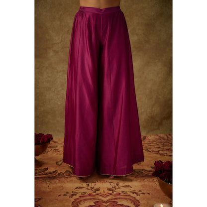 THE AARYA Asmira Magenta Embroidered Kurti with Palazzo and Dupatta (Set of 3)