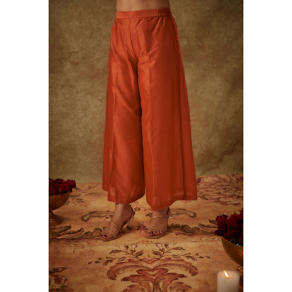 THE AARYA Siara Orange Embroidered Kurta with Palazzo and Dupatta (Set of 3)