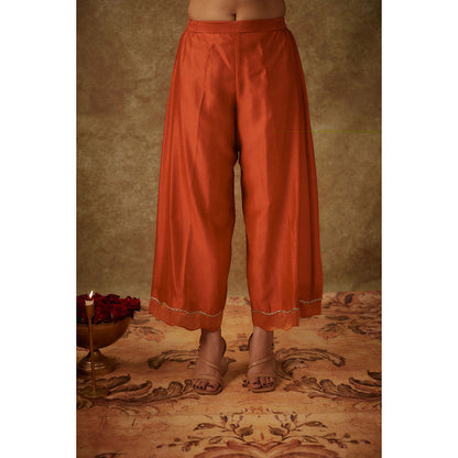 THE AARYA Yura Orange Embroidered Kurta with Palazzo and Dupatta (Set of 3)