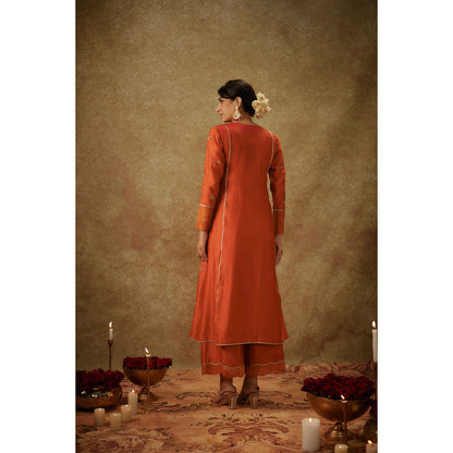 THE AARYA Yura Orange Embroidered Kurta with Palazzo and Dupatta (Set of 3)