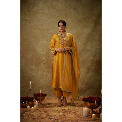 THE AARYA Aira Yellow Embroidered Kurta with Pant and Dupatta (Set of 3)