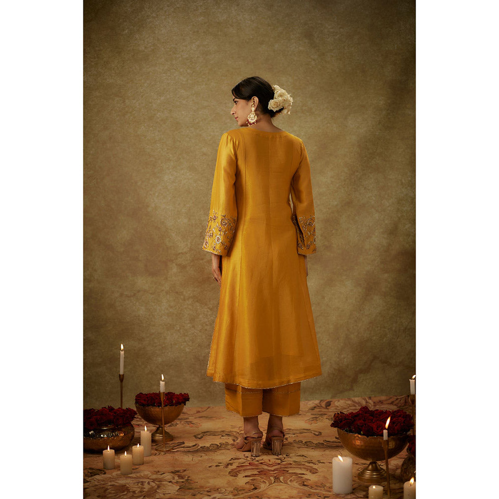 THE AARYA Aira Yellow Embroidered Kurta with Pant and Dupatta (Set of 3)