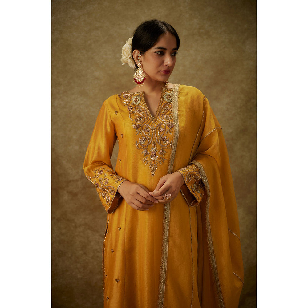 THE AARYA Aira Yellow Embroidered Kurta with Pant and Dupatta (Set of 3)