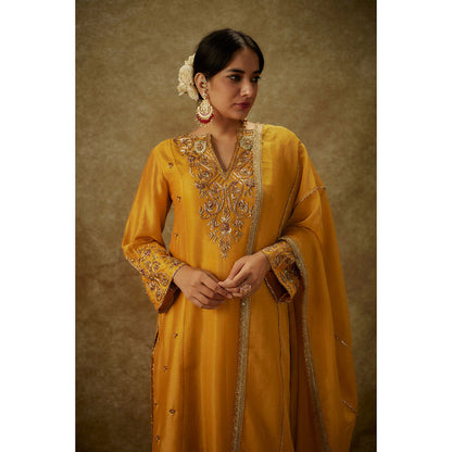THE AARYA Aira Yellow Embroidered Kurta with Pant and Dupatta (Set of 3)
