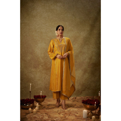 THE AARYA Anabia Yellow Embroidered Kurta with Pant and Dupatta (Set of 3)
