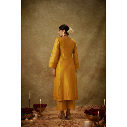 THE AARYA Anabia Yellow Embroidered Kurta with Pant and Dupatta (Set of 3)