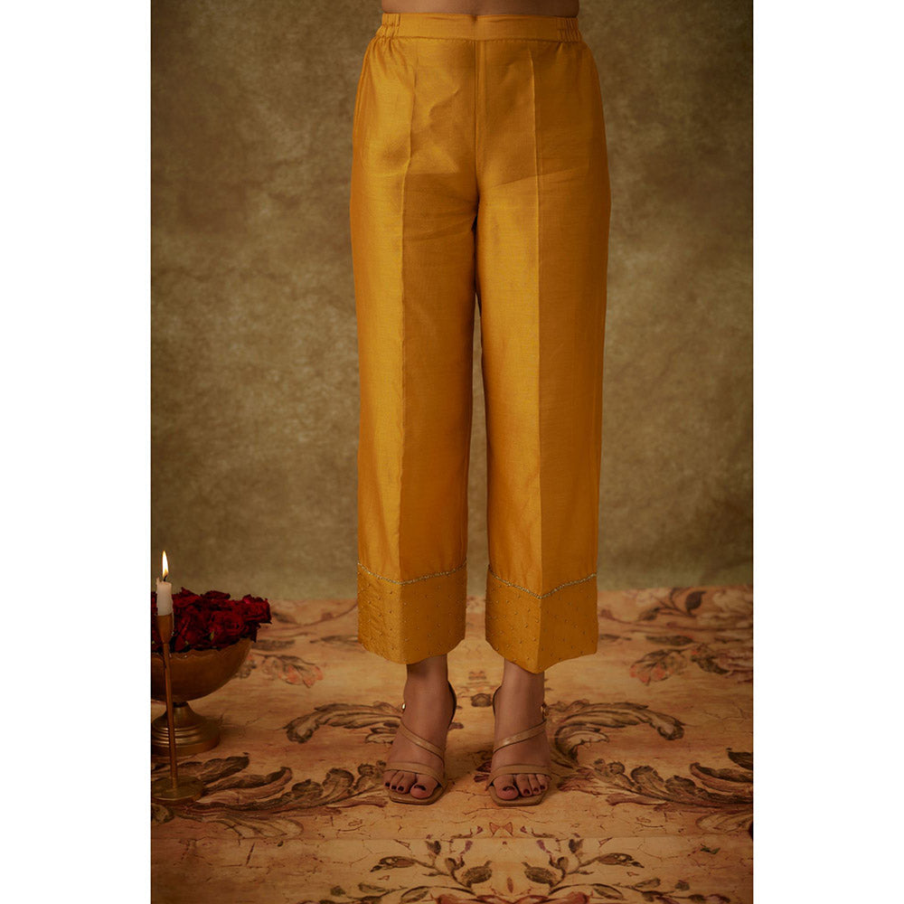 THE AARYA Anabia Yellow Embroidered Kurta with Pant and Dupatta (Set of 3)