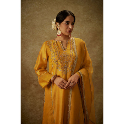 THE AARYA Anabia Yellow Embroidered Kurta with Pant and Dupatta (Set of 3)
