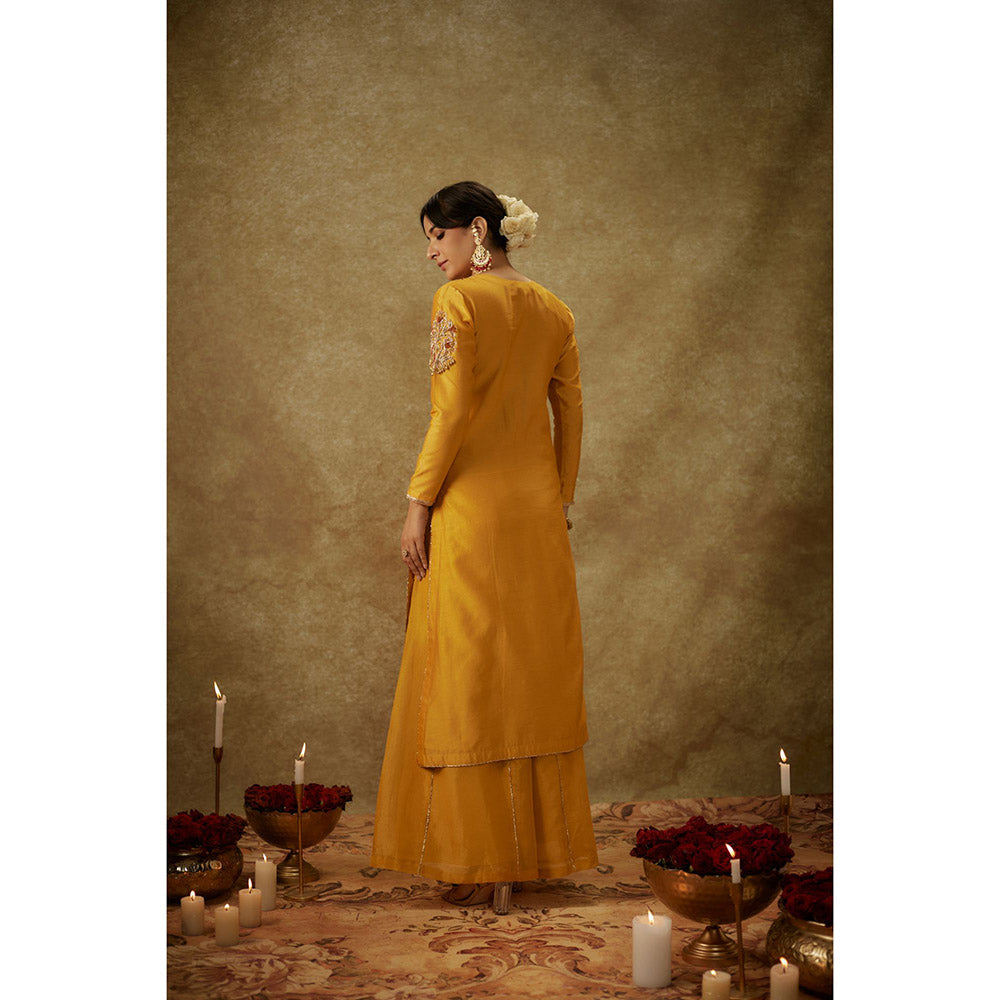 THE AARYA Dilara Yellow Embroidered Kurta with Palazzo and Dupatta (Set of 3)