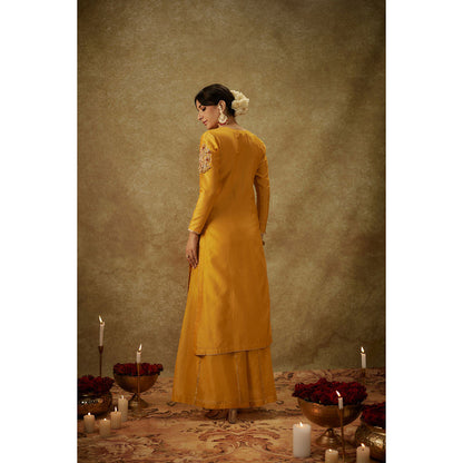 THE AARYA Dilara Yellow Embroidered Kurta with Palazzo and Dupatta (Set of 3)