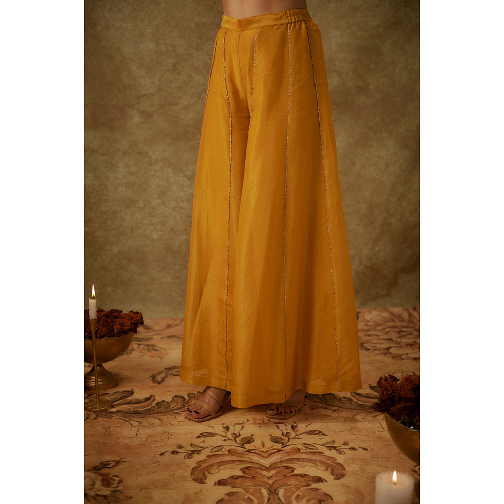 THE AARYA Dilara Yellow Embroidered Kurta with Palazzo and Dupatta (Set of 3)