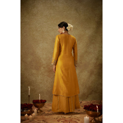 THE AARYA Ayah Yellow Embroidered Anarkali Kurta with Palazzo and Dupatta (Set of 3)