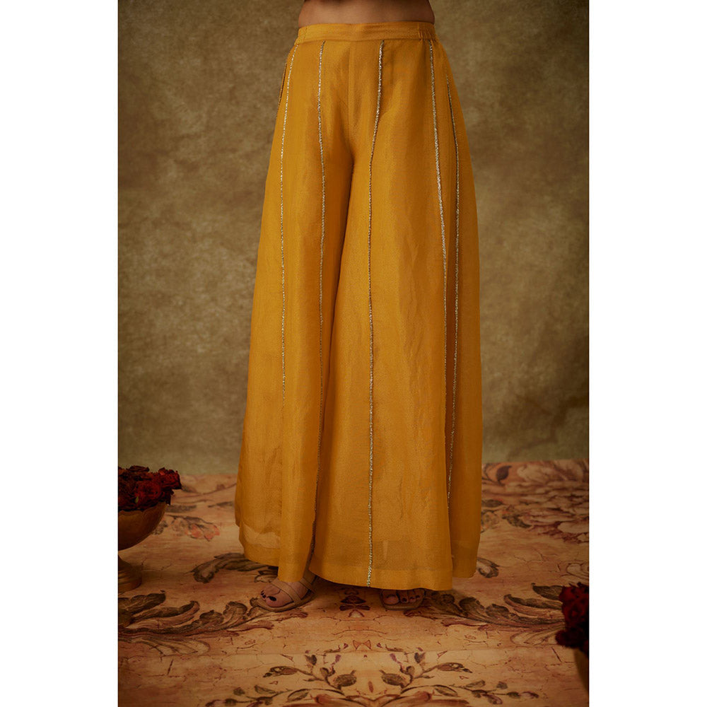 THE AARYA Ayah Yellow Embroidered Anarkali Kurta with Palazzo and Dupatta (Set of 3)