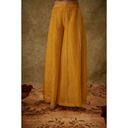 THE AARYA Ayah Yellow Embroidered Anarkali Kurta with Palazzo and Dupatta (Set of 3)