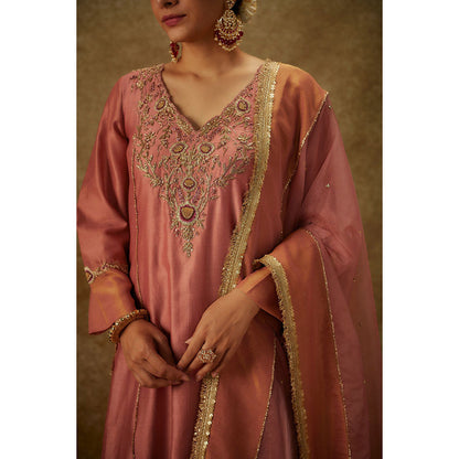 THE AARYA Rea Pink Embroidered Kurta with Palazzo and Dupatta (Set of 3)