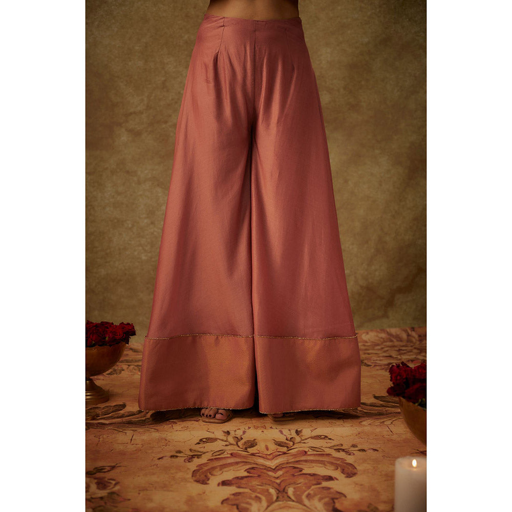 THE AARYA Erva Pink Embroidered Kurti with Palazzo and Dupatta (Set of 3)