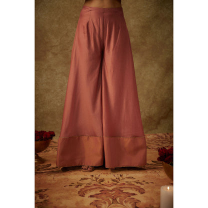 THE AARYA Erva Pink Embroidered Kurti with Palazzo and Dupatta (Set of 3)