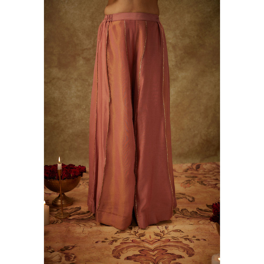 THE AARYA Naira Pink Embroider Ed Kurta with Palazzo and Dupatta (Set of 3)