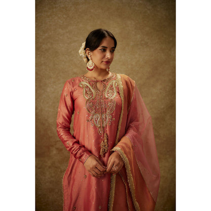 THE AARYA Naira Pink Embroider Ed Kurta with Palazzo and Dupatta (Set of 3)