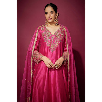 THE AARYA Pink Hana Embellished A-Line Kurta with Palazzo and Dupatta (Set of 3)
