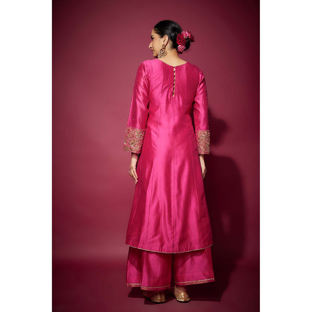 THE AARYA Pink Hana Embellished A-Line Kurta with Palazzo and Dupatta (Set of 3)
