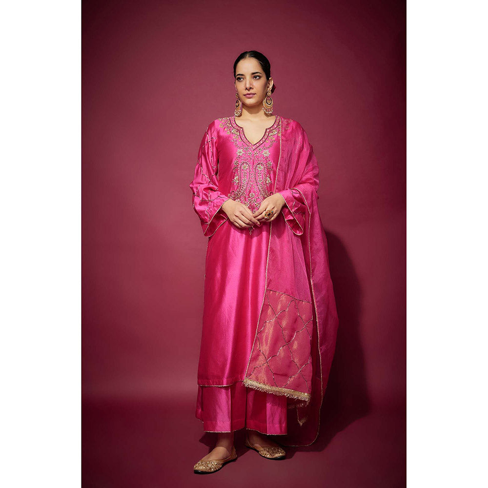 THE AARYA Pink Zara Embellished Kurta with Palazzo and Dupatta (Set of 3)