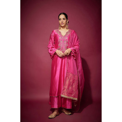 THE AARYA Pink Zara Embellished Kurta with Palazzo and Dupatta (Set of 3)