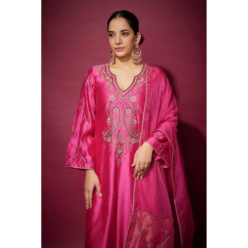 THE AARYA Pink Zara Embellished Kurta with Palazzo and Dupatta (Set of 3)