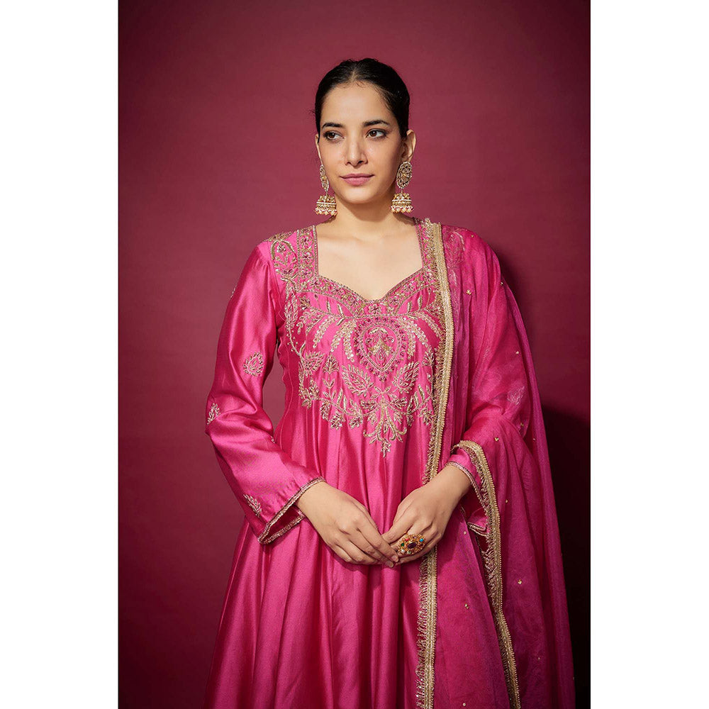 THE AARYA Pink Layla Embellished Anarkali with Palazzo and Dupatta (Set of 3)