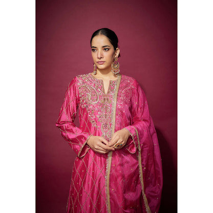 THE AARYA Pink Alaia Embellished Kurta with Palazzo and Dupatta (Set of 3)