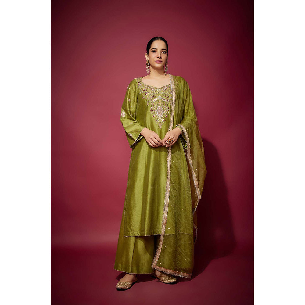THE AARYA Green Malika Embellished Kurta with Palazzo and Dupatta (Set of 3)