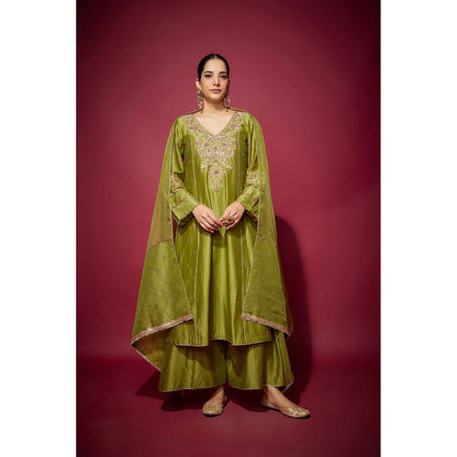 THE AARYA Green Arzu Embellished A-Line Kurta with Palazzo and Dupatta (Set of 3)