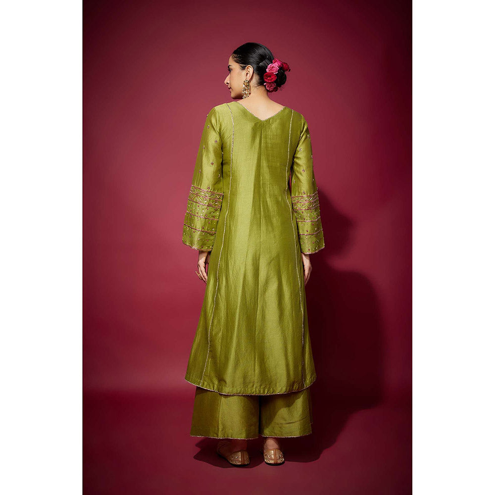 THE AARYA Green Arzu Embellished A-Line Kurta with Palazzo and Dupatta (Set of 3)