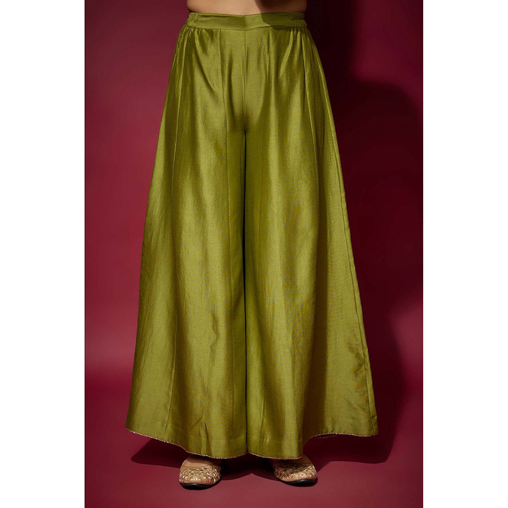 THE AARYA Green Reyna Embellished Anarkali with Palazzo and Dupatta (Set of 3)