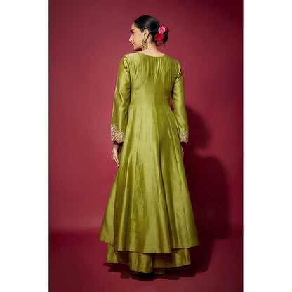 THE AARYA Green Reyna Embellished Anarkali with Palazzo and Dupatta (Set of 3)