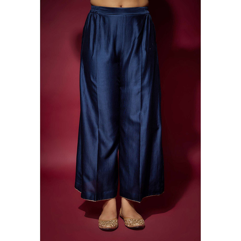 THE AARYA Navy Blue Firdaws Embellished Kurta with Palazzo and Dupatta (Set of 3)