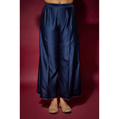 THE AARYA Navy Blue Firdaws Embellished Kurta with Palazzo and Dupatta (Set of 3)