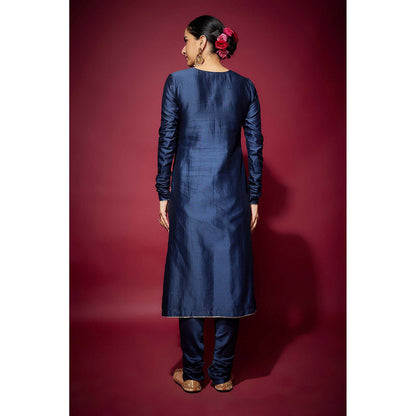 THE AARYA Navy Blue Adena Embellished Kurta with Churidar and Dupatta (Set of 3)