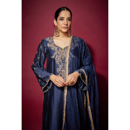 THE AARYA Navy Blue Seren Embellished Kurta with Palazzo and Dupatta (Set of 3)
